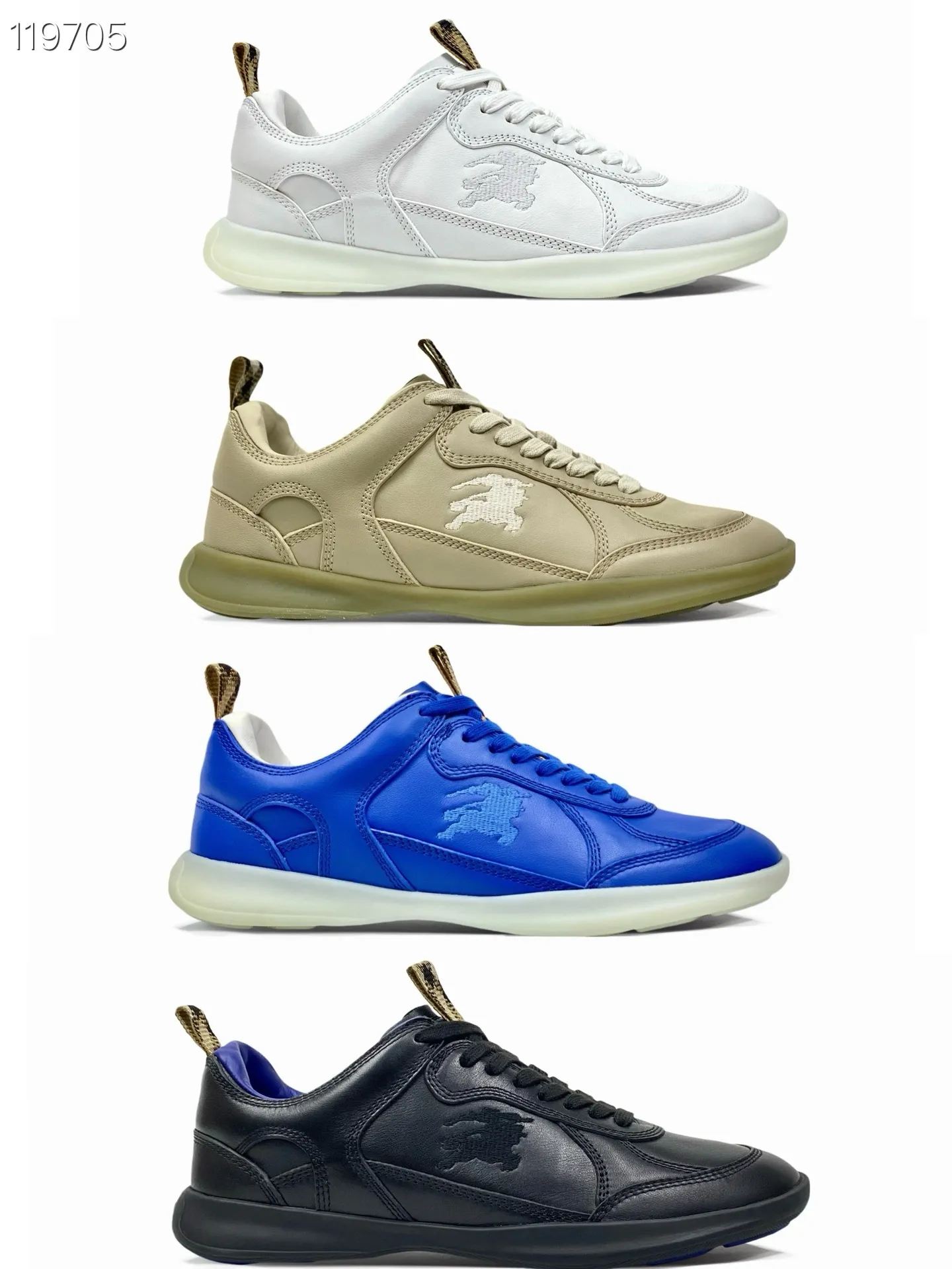 Men's Men's Shoes 💰440 [New Style] 🐝🐝Burberry - Burberr SU25 new MATRIX retro sneakers ♞size; 38-44 (45 customized) calfskin The main style of the summer fashion show, retro and casual, light and comfortable. Burberry made its debut at the brand's 2025 summer fashion show. Made of refined Italian leather with tonal topstitching details, it's inspired by sporty design. Paired with lightweight soles and Burberry check sneakers, they are embellished with embroidery of the brand's Equestrian Knight logo (EKD). - Lace-up design - EKD embroidery on the side - EKD embroidery on the sole
